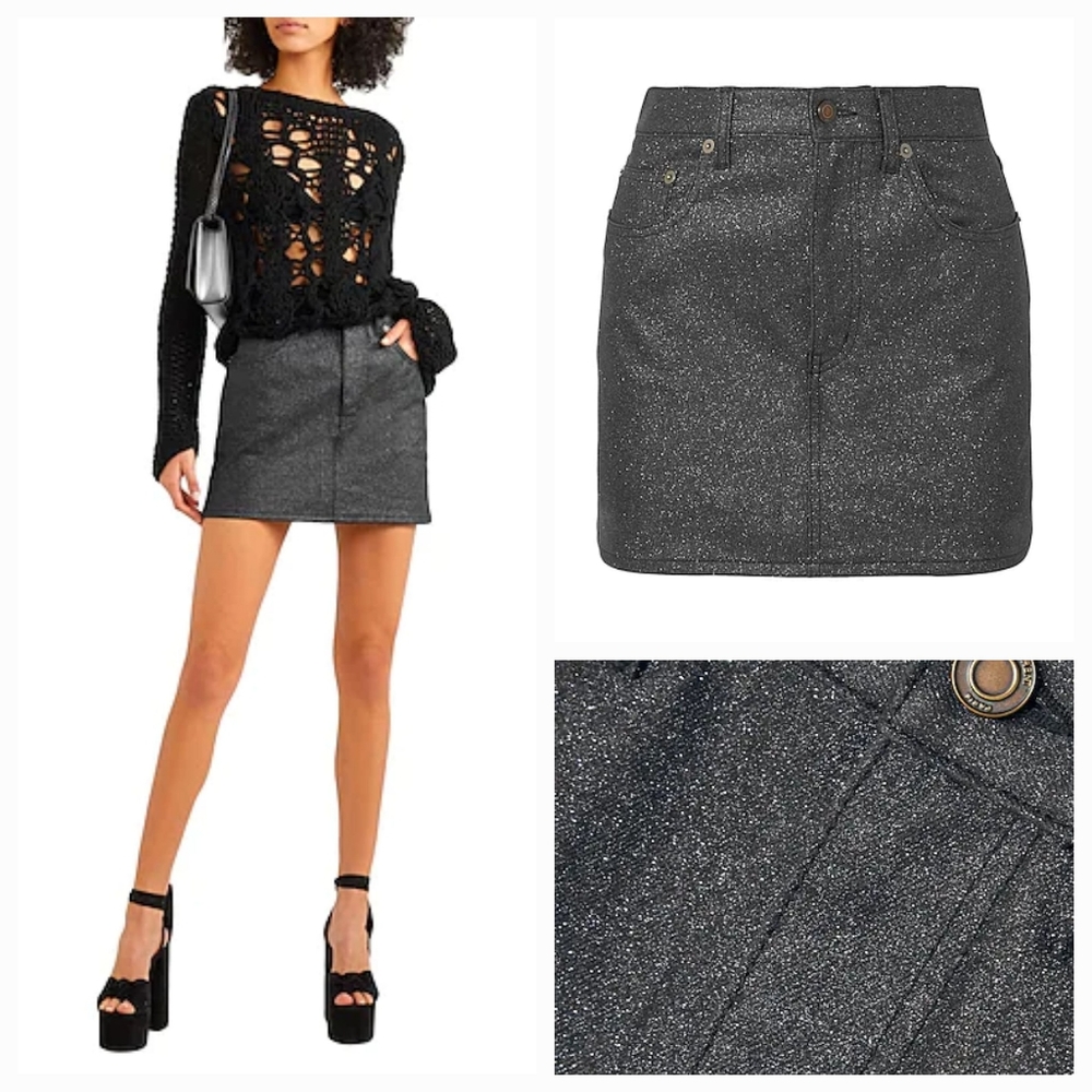 Saint Laurent Black Glitter Mini Skirt